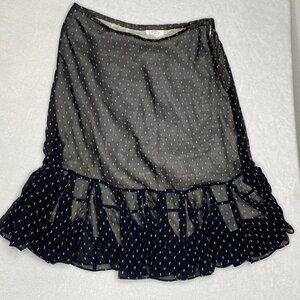 Ann Taylor Loft Skirt Black Sheer Overlay Swiss Dot Ruffle Hem Whimsigoth